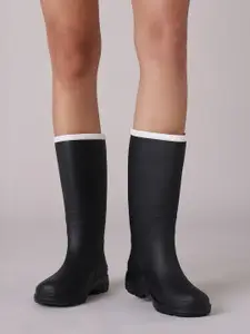 20Dresses Women Black Textured High-Top Rain Boots