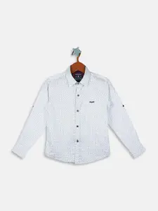 Monte Carlo Boys Micro Ditsy Printed Roll Up Sleeves Cotton Casual Shirt