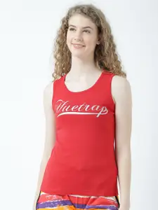 Huetrap Women Red Solid Tank Pure Cotton Top