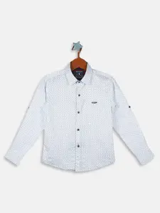 Monte Carlo Boys Micro Ditsy Printed Roll-Up Sleeves Cotton Casual Shirt