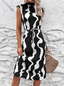 StyleCast Black Abstract Printed Mock Neck A-Line Dress