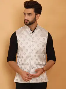 Vandnam Fabrics Mandarin Collar Woven Design Nehru Jacket