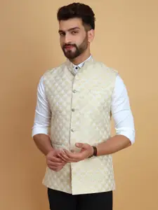 Vandnam Fabrics Mandarin Collar Woven Design Nehru Jacket