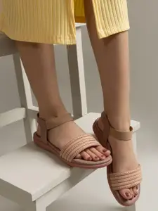 Shezone Textured Open Toe Flats With Backstrap