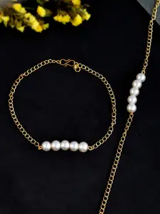Silvermerc Designs Gold-Plated Pearl-Studded & Beaded Anklet