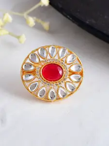 Silvermerc Designs Gold-Plated & Kundan-Studded Adjustable Finger Ring