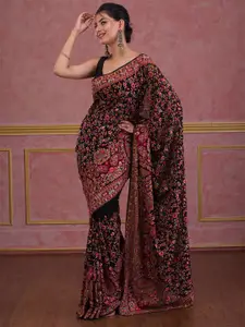 Koskii Floral Embroidered Poly Georgette Saree