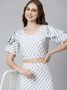 SHOWOFF Women Striped Sweetheart Neck Top With Palazzos