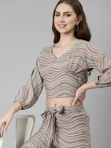SHOWOFF Women Striped Top With Trouser Co-Ords