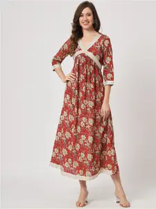 AMIRAS INDIAN ETHNIC WEAR Floral Printed V-Neck Empire Midi Ethnic Dress