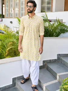 See Designs Floral Printed Regular Pure Cotton Pathani Kurta with Salwar