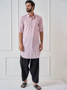 See Designs Striped Roll-Up Sleeves Pure Cotton Kurta With Salwar