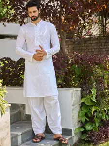 See Designs Embroidered Mandarin Collar Regular Pure Cotton Kurta with Salwar