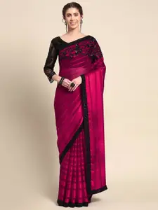 all about you Maroon and Black Striped Embroidered Silk Blend Saree