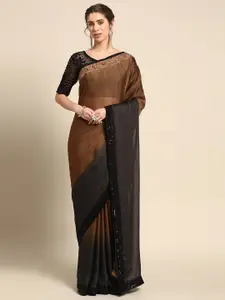 all about you Brown & Black Ombre Sequinned Embroidered Border Saree