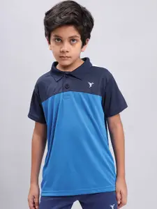 Technosport Boys Colourblocked Polo Collar Antimicrobial Slim Fit Sports T-shirt