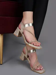 Shezone Embellished Open Toe Block Heels With Backstrap