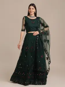 Atsevam Embroidered Mirror Work Semi-Stitched Lehenga & Unstitched Blouse With Dupatta