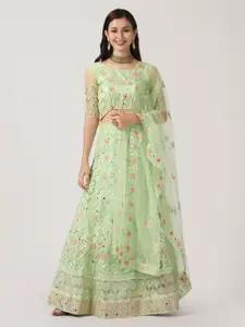 Atsevam Embroidered Mirror Work Semi-Stitched Lehenga & Unstitched Blouse With