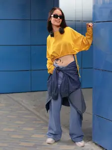 Harvard Solid Crop Pullover Sweatshirt