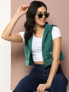 Harvard Front-Open Hooded Cropped Sweatshirt