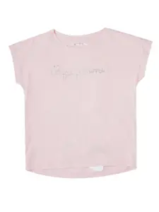 Pepe Jeans Girls Typography Embellished Extended Sleeves Pure Cotton T-shirt