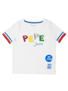 Pepe Jeans Girls Typography Embellished Pure Cotton T-shirt