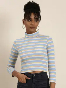 SHOWOFF Striped Turtle Neck Fitted Top