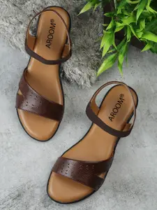 AROOM Textured Leather Open Toe Flats