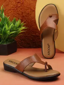 AROOM Women Leather Open One Toe Flats