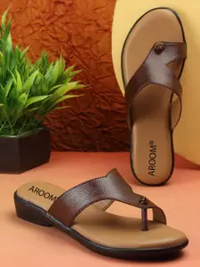 AROOM Women Leather Open One Toe Flats