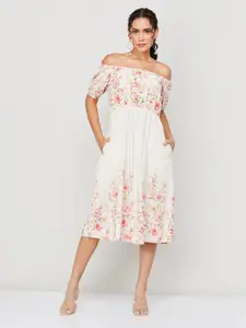 CODE by Lifestyle Floral Printed Off-Shoulder Fit & Flare Midi Dress