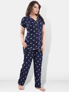 Be You Women Navy Graphic Printed Night suit