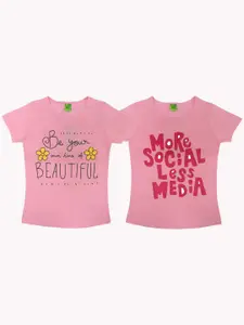 Clothe Funn Girls Pack Of 2 Typography Printed Cotton T-shirt