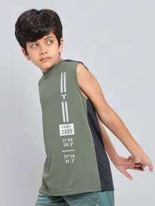 Technosport Boys Colourblocked Sleeveless Antimicrobial Slim Fit Sports T-Shirt