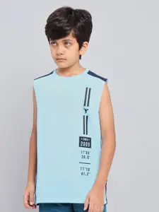 Technosport Boys Typography Printed Sleeveless Antimicrobial Slim Fit Sports T-Shirt