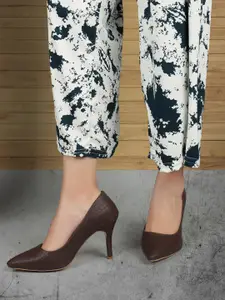 ELLE Textured Pointed Toe Slim Heel Pumps