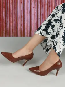 ELLE Textured Pointed Toe Slim Heel Pumps