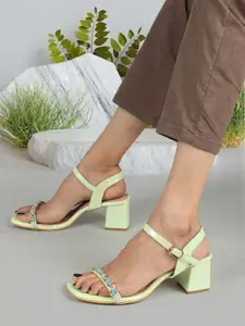 ELLE Embellished Open Toe Block Heels