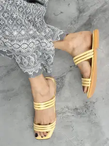 ELLE Striped Double Strap Open Toe Flats