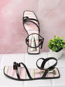 ELLE Striped Strappy One Toe Flats