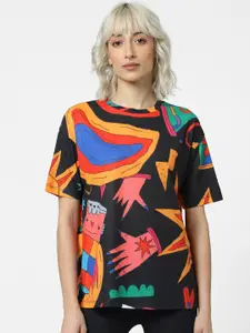 ONLY Women Abstract Printed Cotton T-shirt