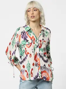 ONLY Onlbrook Ls Ethnic Motifs Opaque Printed Puff Sleeves Casual Shirt