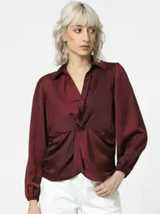 ONLY Onlpoem Satin Ls Puff Sleeves Twisted Shirt Style Top