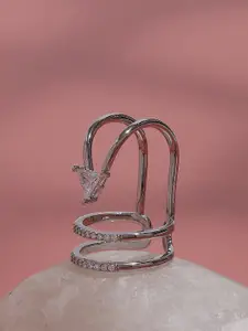 SOHI Silver-Plated Stone-Studded Adjustable Finger Ring