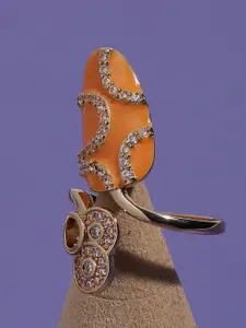 SOHI Gold-Plated Stone-Studded Nail Ring