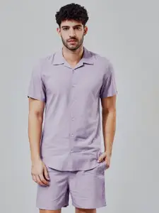 Snitch Lavender Spread Collar Shirt With Shorts