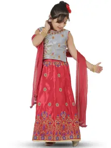 SmartRAHO Girls Embroidered Thread Work Ready to Wear Lehenga & Blouse With Dupatta