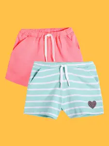 Anthrilo Girls Pack Of 2 Striped High-Rise Casual Cotton Shorts