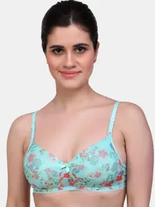 MAROON Floral Printed Half Coverage Heavily Padded All Day Comfort Seamless T-shirt Bra